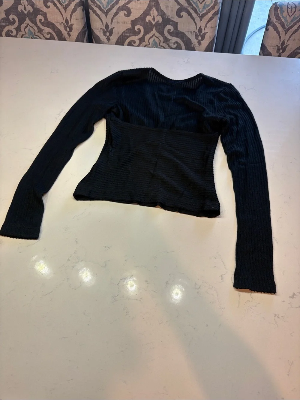 Free People Black Ribbed Long-Sleeve V-Neck Top